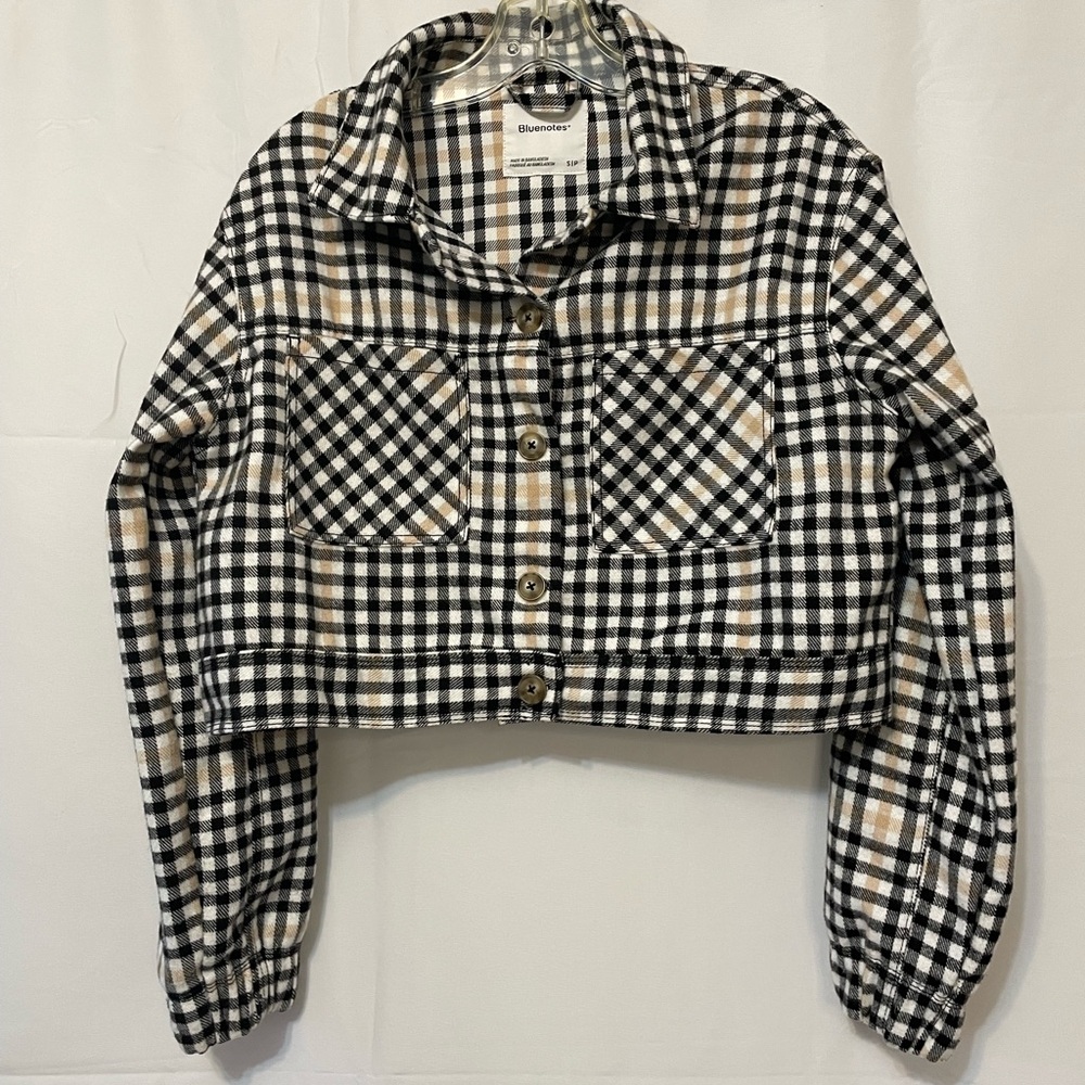 Bluenotes Plaid Cropped Jacket Black and Tan Women’s Small